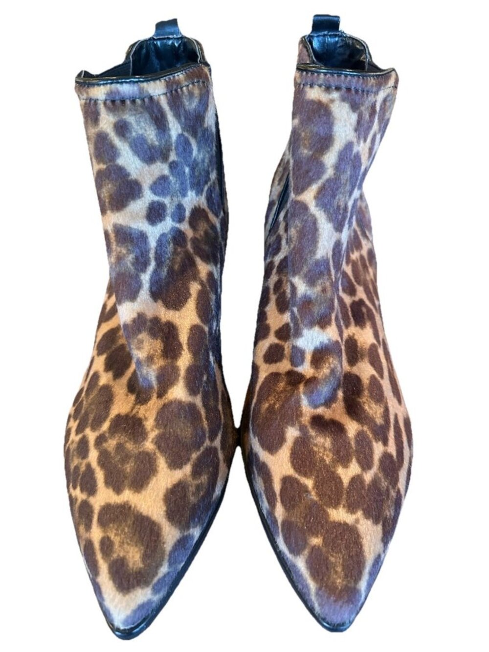 Nine West Womens Faux Fur Leopard Print Slip On Block Heel Ankle Bootie Size 9M